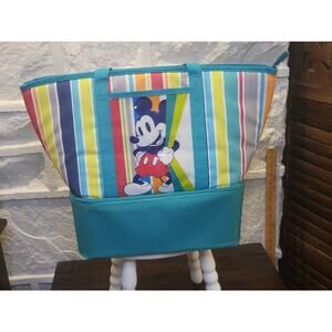 Disney Mickey Mouse Insulated Zip Cooler Tote Beach Picnic Bag Stripe Park